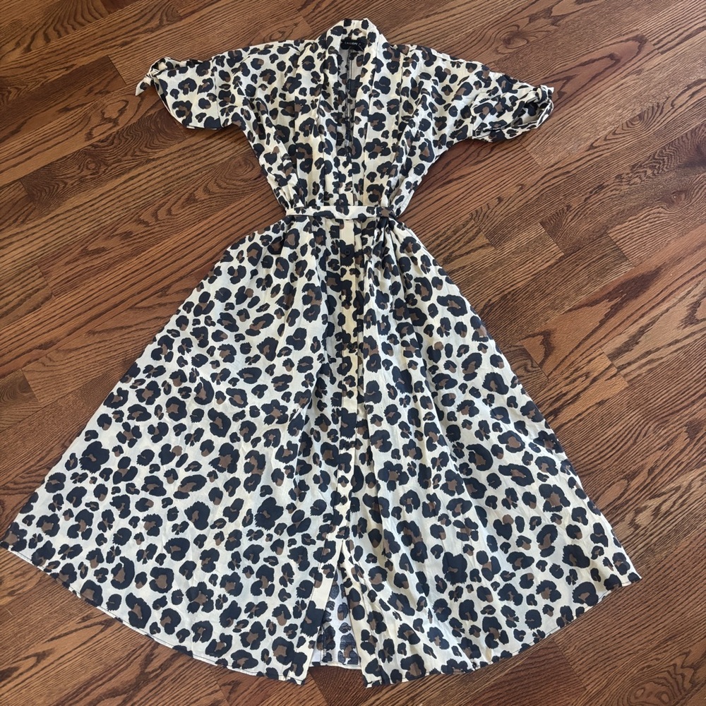 Leopard Print Maxi Dress Short Sleeves Lightweight Cotton Dress Animal Print